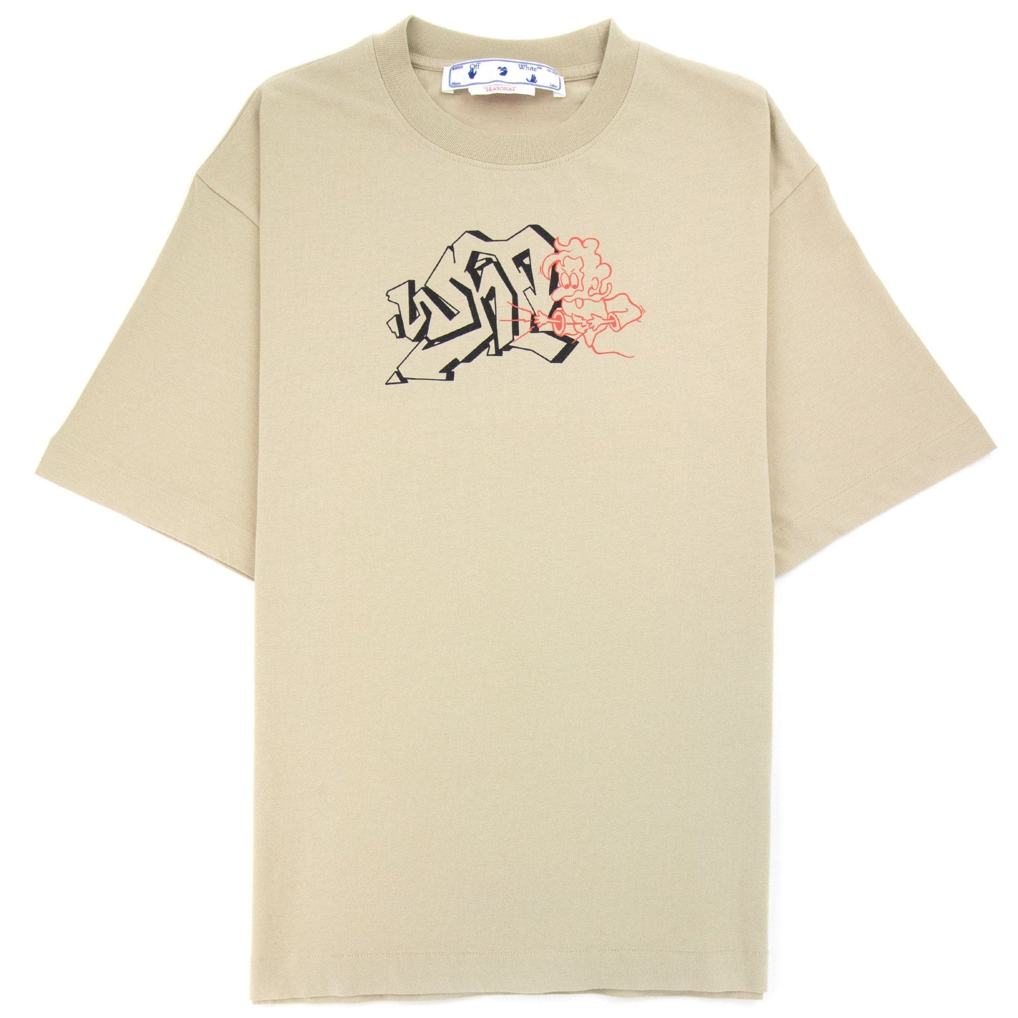 Off White Graf Outline Over Skate T Shirt Dark Sand/Black | ONU 